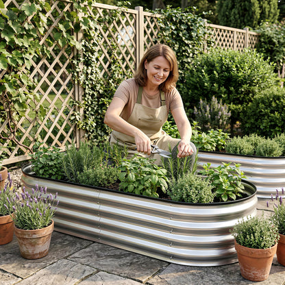 Galvanised Raised Garden Bed Oval Metal Planter 150x70cm | HomeAndLiving