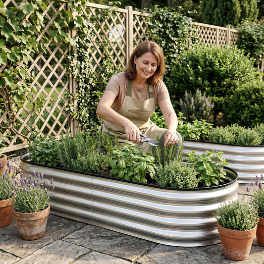 Galvanised Raised Garden Bed Oval Metal Planter 150x70cm | HomeAndLiving