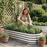 Galvanised Raised Garden Bed Oval Metal Planter 150x70cm | HomeAndLiving