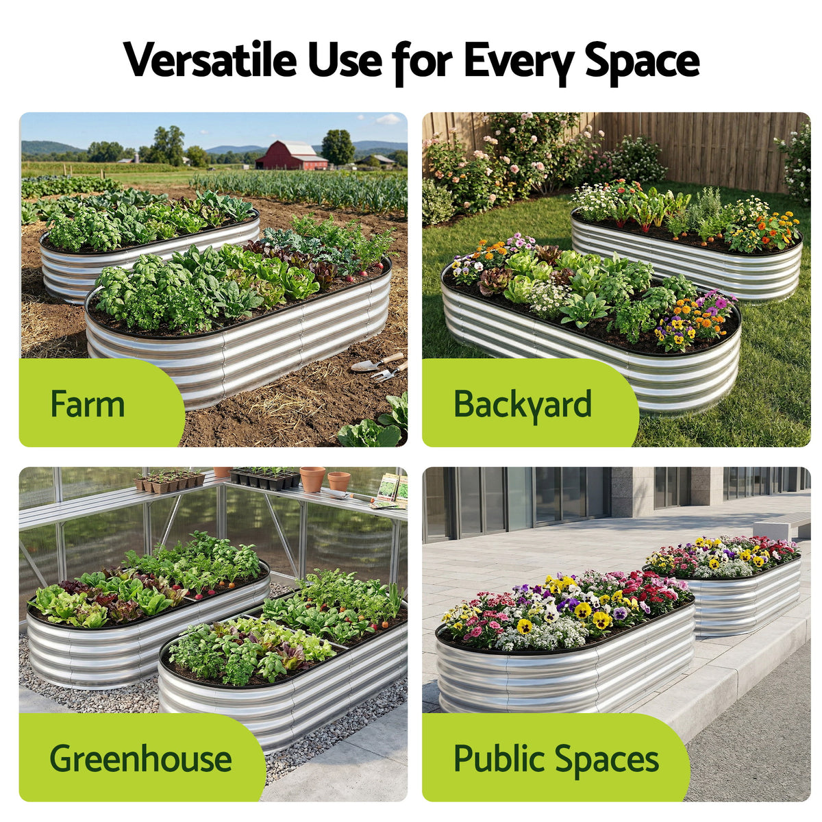 Galvanised Raised Garden Bed Oval Metal Planter 150x70cm | HomeAndLiving