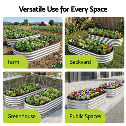 Galvanised Raised Garden Bed Oval Metal Planter 150x70cm | HomeAndLiving