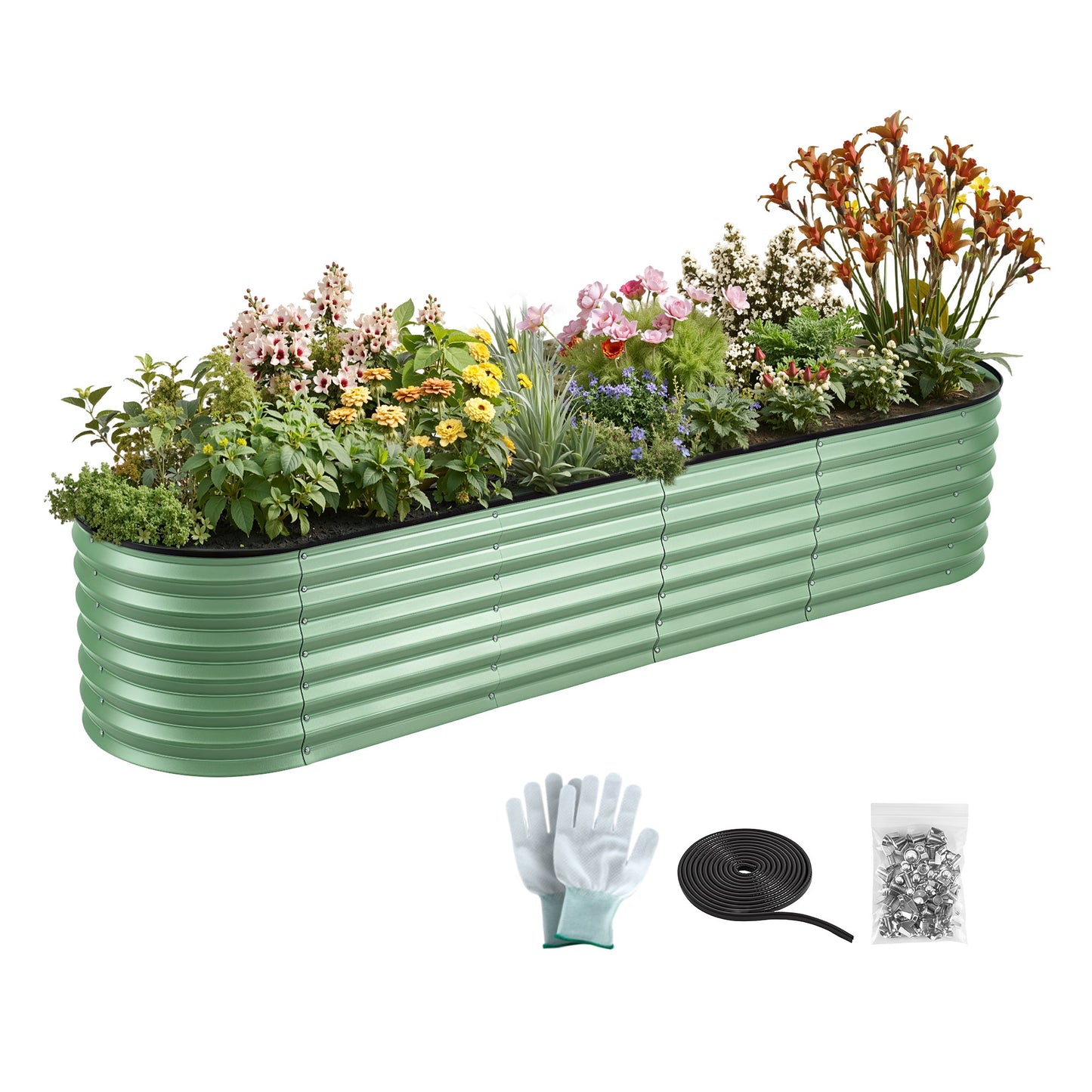Oval Raised Garden Bed Galvanised Steel 240x60cm | HomeAndLiving