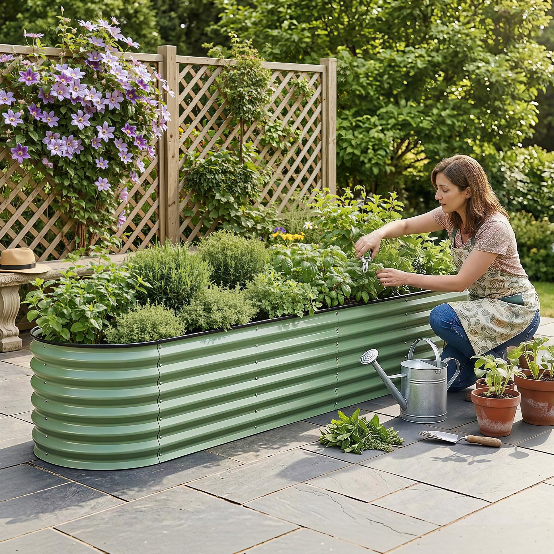 Oval Raised Garden Bed Galvanised Steel 240x60cm | HomeAndLiving