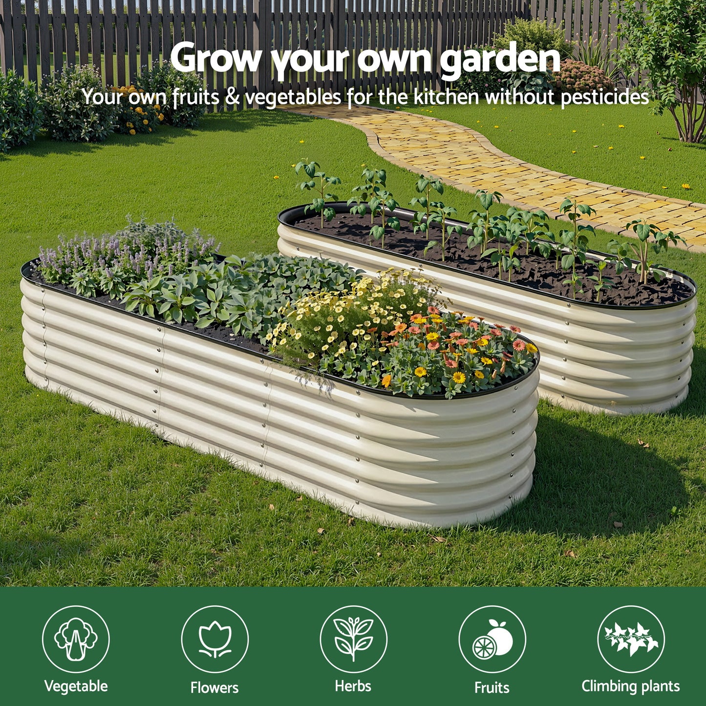 Oval Raised Garden Bed Galvanised Steel 240x60cm | HomeAndLiving