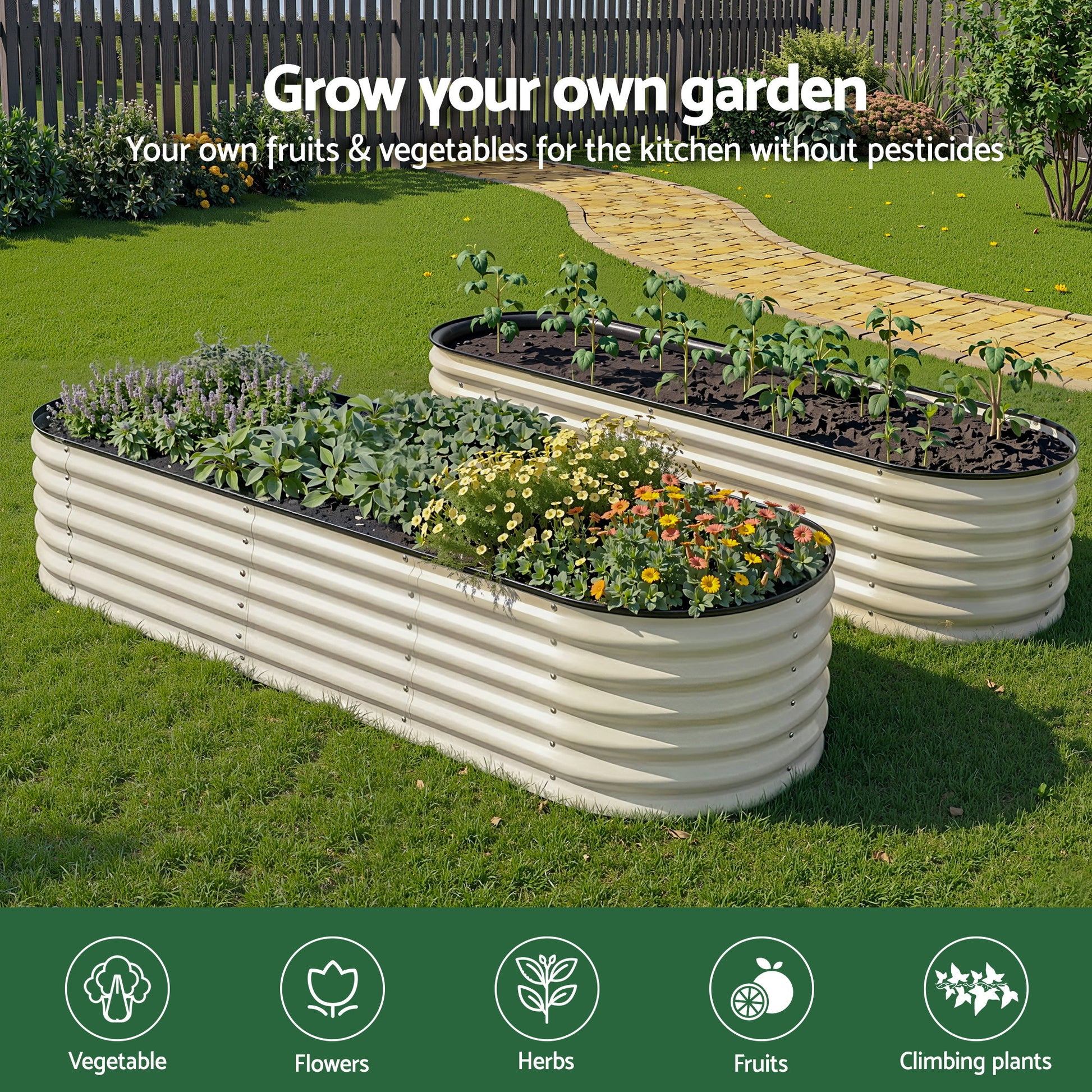 Oval Raised Garden Bed Galvanised Steel 240x60cm | HomeAndLiving