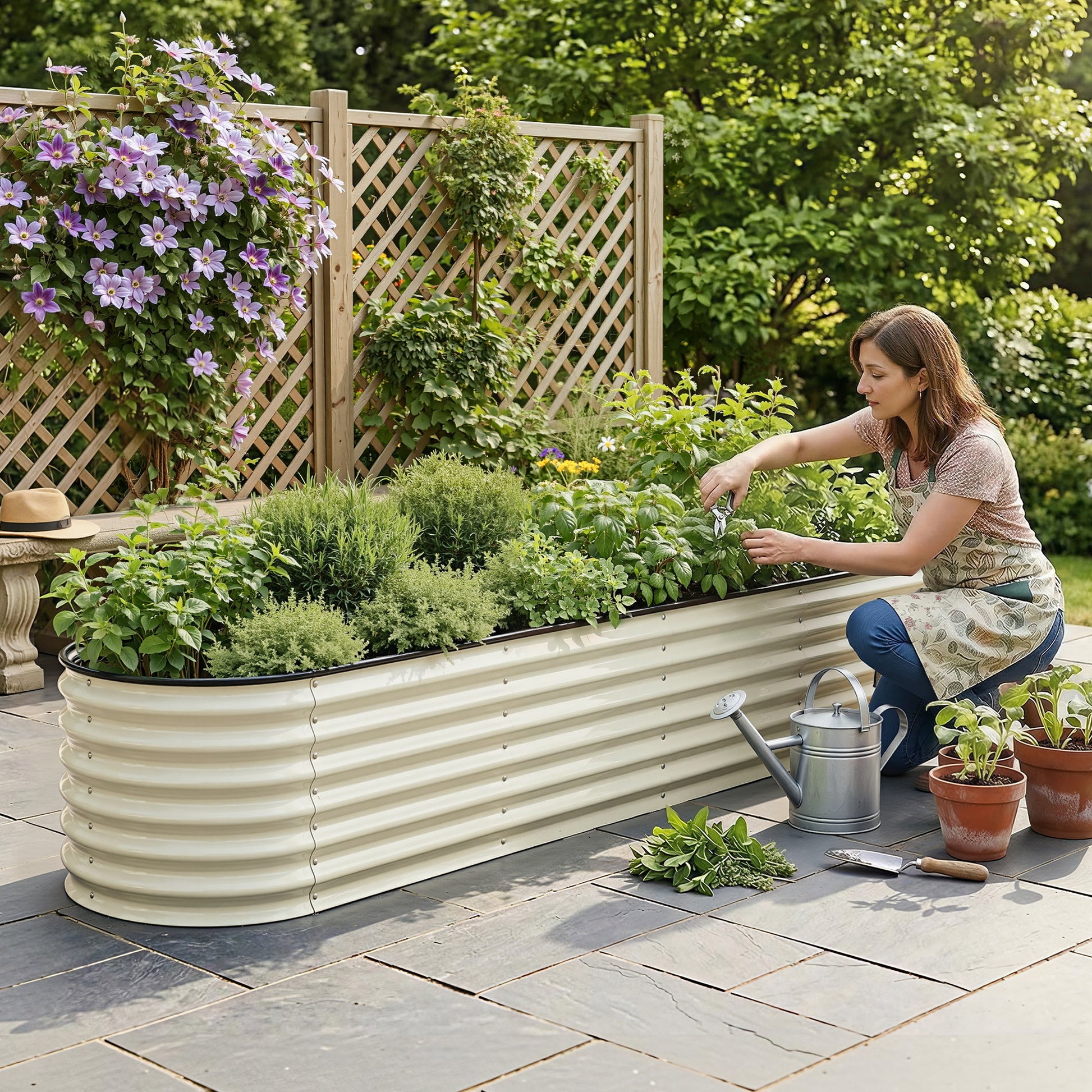 Oval Raised Garden Bed Galvanised Steel 240x60cm | HomeAndLiving