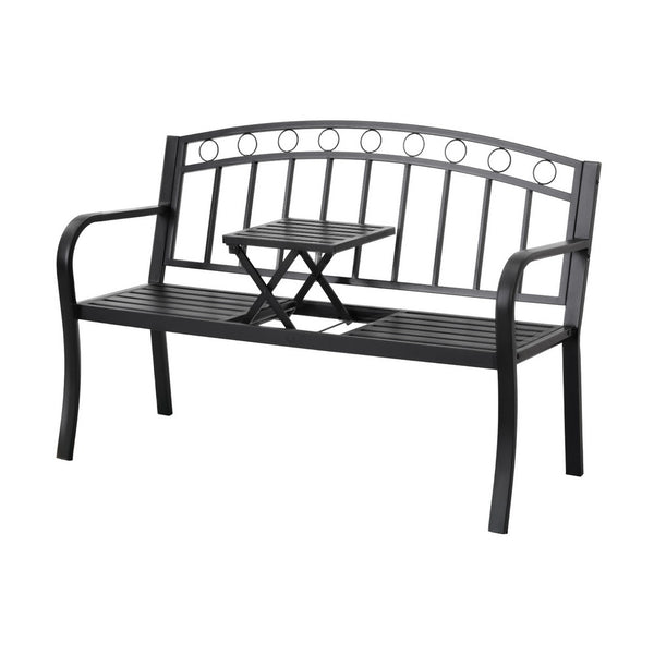  Outdoor Garden Bench Seat Loveseat Steel Foldable Table Patio Furniture Black