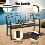 Outdoor Garden Bench Seat Loveseat Steel Foldable Table Patio Furniture Black