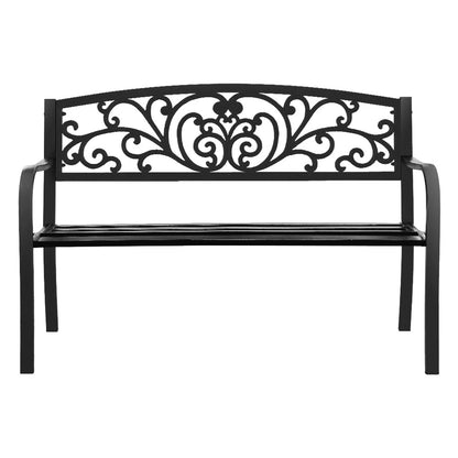 Outdoor Garden Bench Seat Steel Outdoor Furniture 3 Seater Park Black