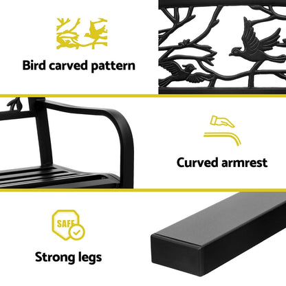 Outdoor Bench Black Steel 127.5x52.5x81.5cm