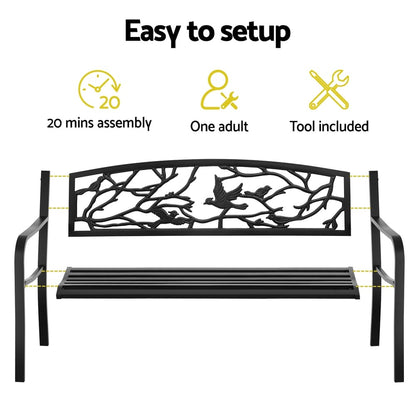 Outdoor Bench Black Steel 127.5x52.5x81.5cm