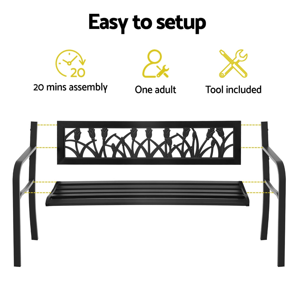 Outdoor Garden Bench Seat Outdoor Furniture Steel 2 Seater Park Black