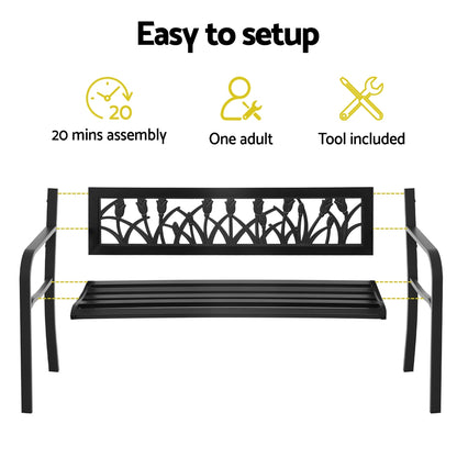 Outdoor Garden Bench Seat Outdoor Furniture Steel 2 Seater Park Black