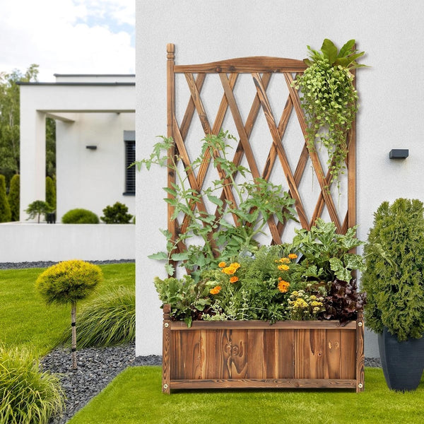  2pc Wooden Garden Bed with Trellis-Aluminium grey