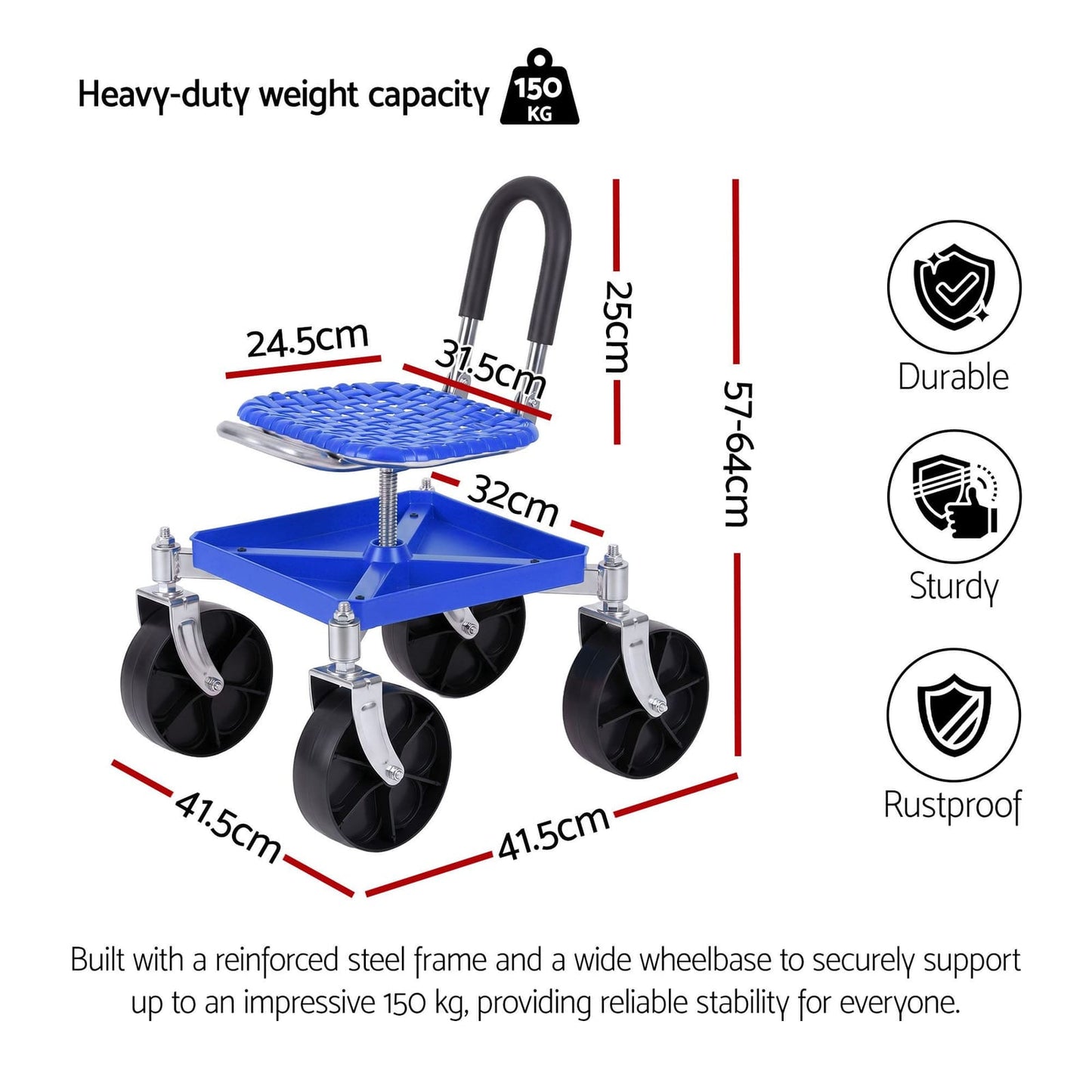 Rolling Garden Stool 360 Swivel Adjustable | HomeAndLiving - 3