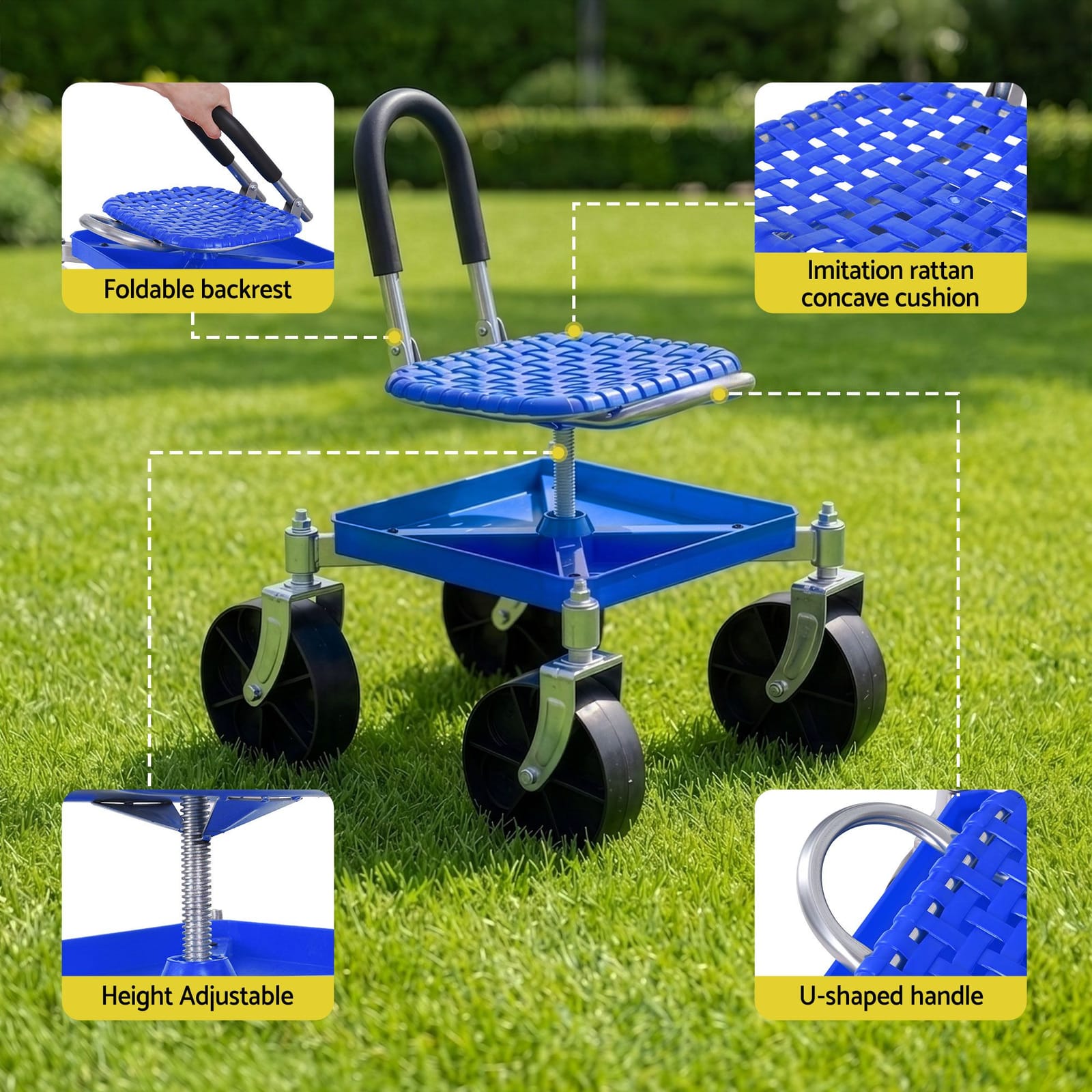Rolling Garden Stool 360 Swivel Adjustable | HomeAndLiving - 8