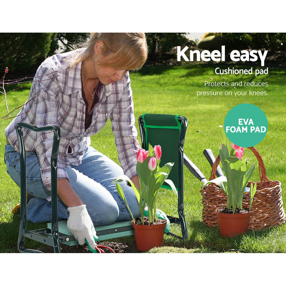 Garden Kneeler 3-In-1 Padded Seat Stool Outdoor Bench Knee Pad Foldable