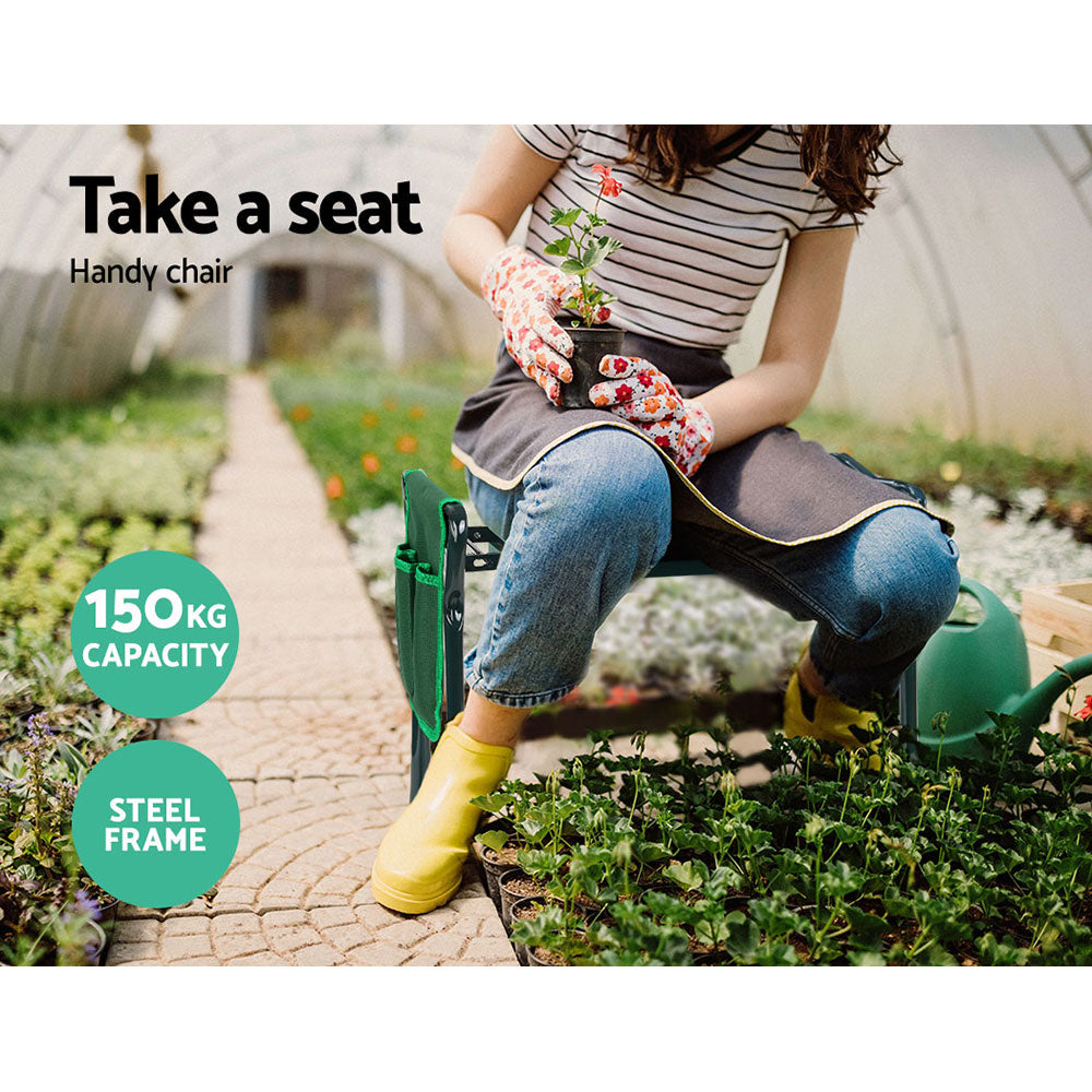 Garden Kneeler 3-In-1 Padded Seat Stool Outdoor Bench Knee Pad Foldable