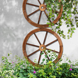 Garden Decor Outdoor Ornament 2X Wooden Wagon Wheel