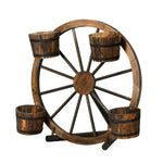 Garden Decor Plant Stand Outdoor Ornament Wooden Wagon Wheel 80Cm