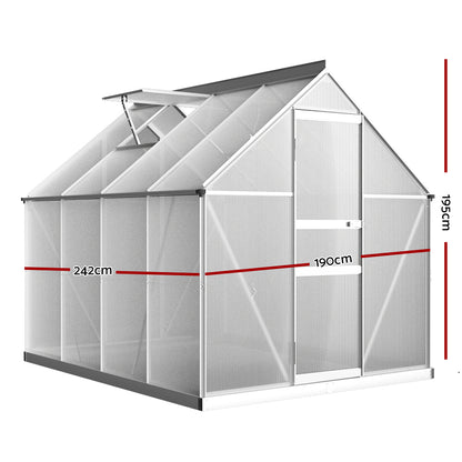 Greenhouse 2.42x1.9x1.95M Aluminium Polycarbonate Green House Garden Shed