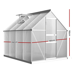 Greenhouse 2.42x1.9x1.95M Aluminium Polycarbonate Green House Garden Shed