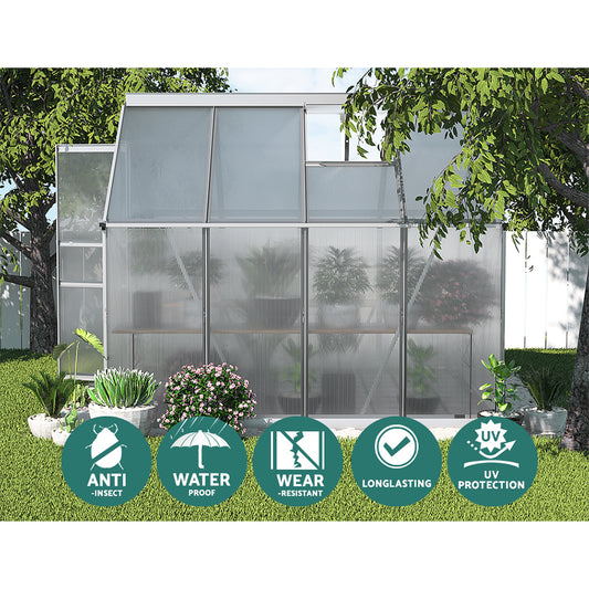 Greenhouse 2.42x1.9x1.95M Aluminium Polycarbonate Green House Garden Shed