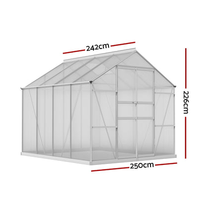Greenhouse 2.42x2.5x2.26M Aluminium Double Doors Green House Garden Shed