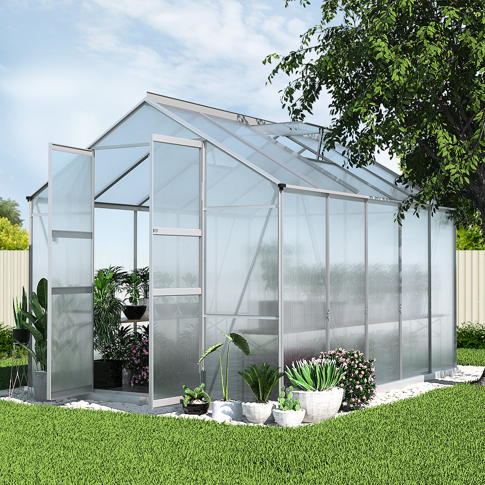 Greenhouse 3x2.5x2.26M Double Doors Aluminium Green House Garden Shed