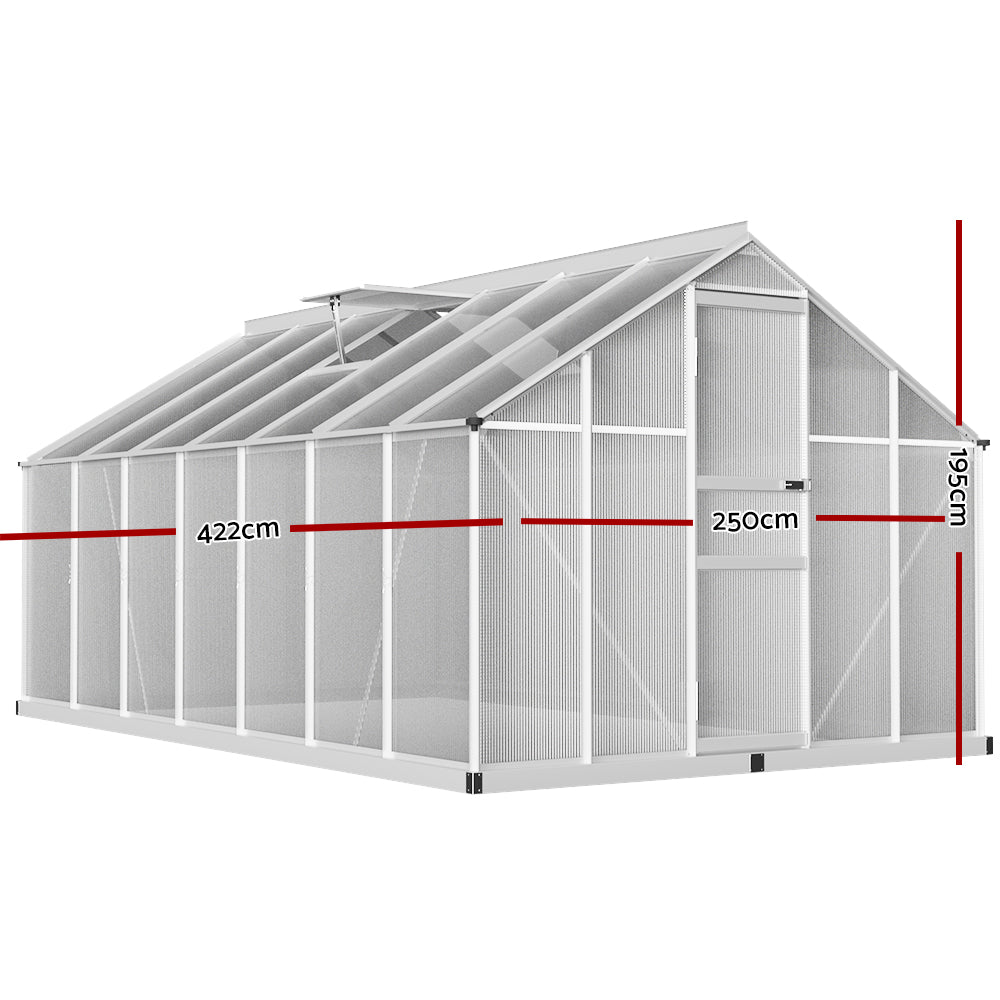 Greenhouse 4.2x2.5x1.95M Aluminium Polycarbonate Green House Garden Shed