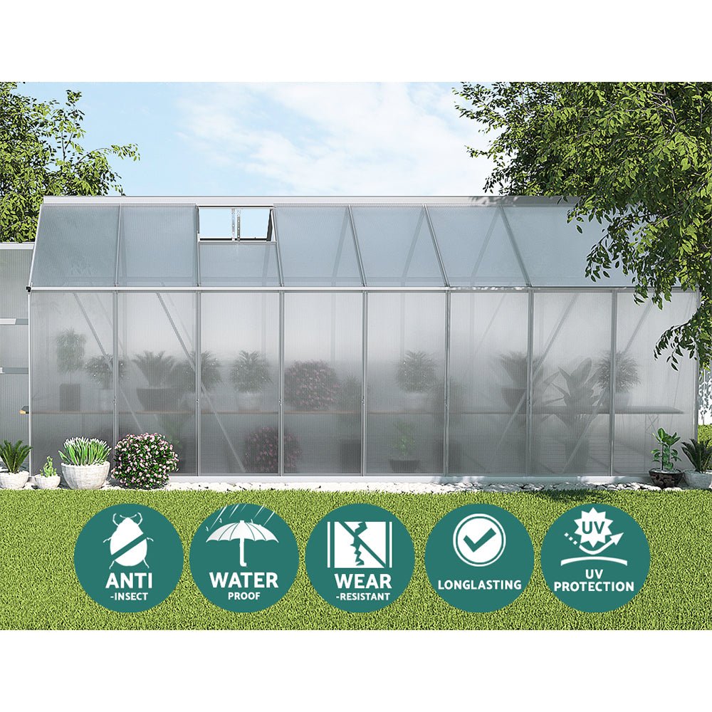 Greenhouse 4.7x2.5x2.26M Double Doors Aluminium Green House Garden Shed