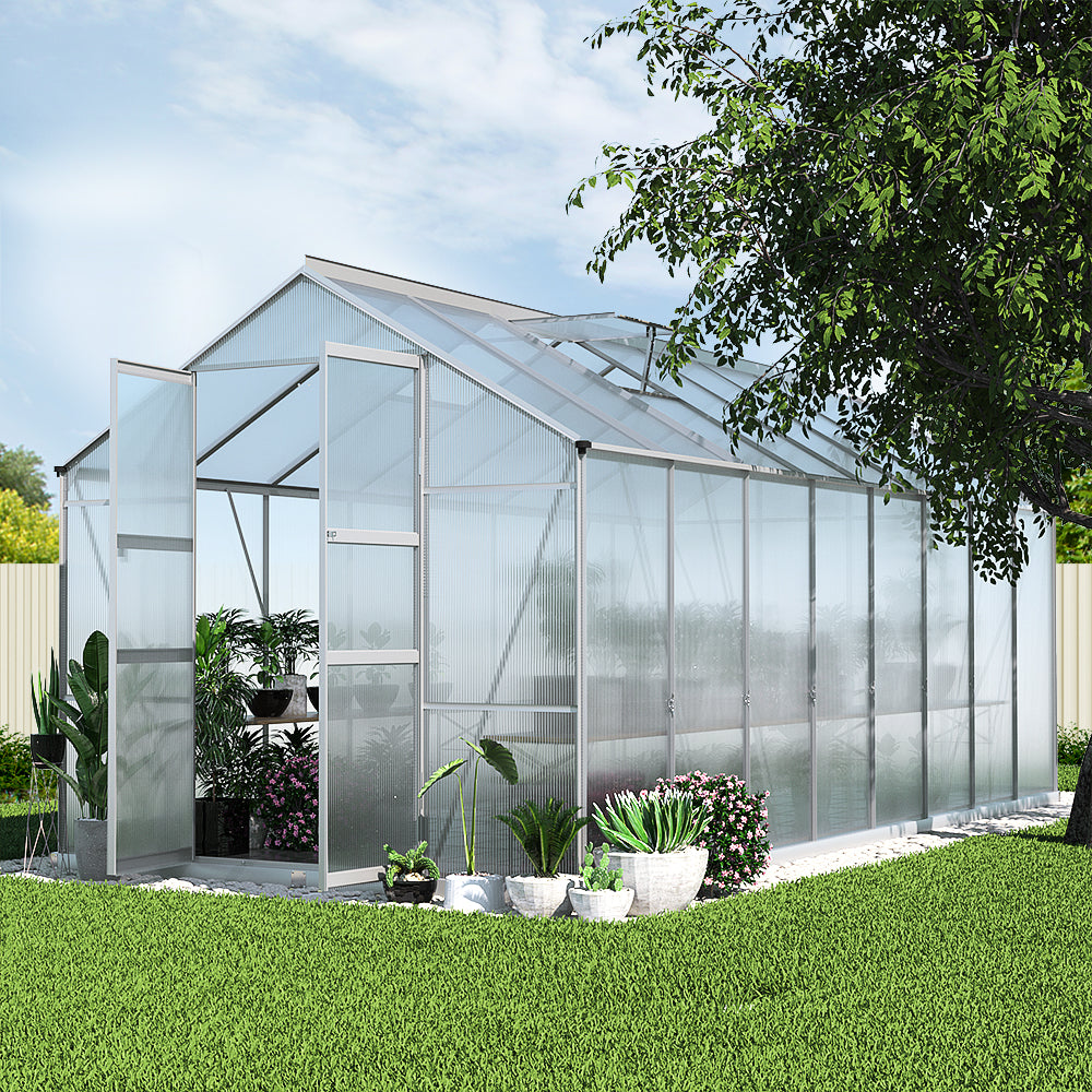 Greenhouse 4.7x2.5x2.26M Double Doors Aluminium Green House Garden Shed