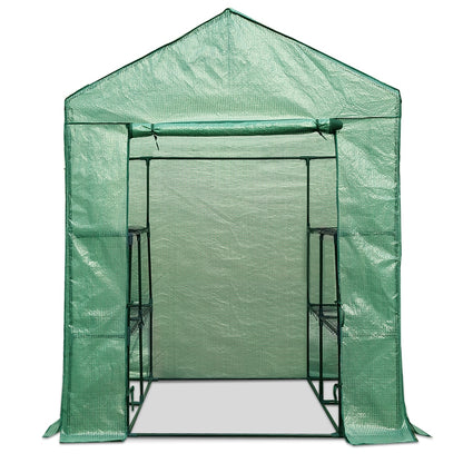 Greenhouse Tunnel - Walk-In Garden Shed with 8 Shelves 1.4x1.55x2m