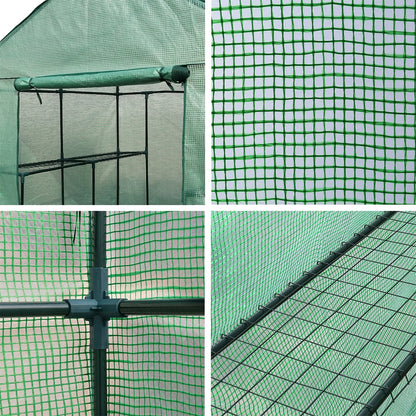 Greenhouse Tunnel - Walk-In Garden Shed with 8 Shelves 1.4x1.55x2m