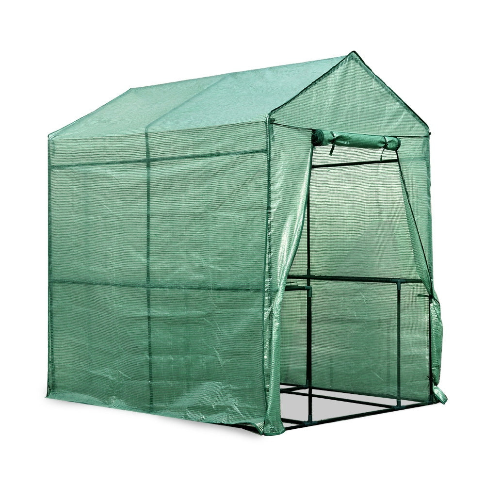 Greenhouse Tunnel - Walk-In Garden Shed with 4 Shelves 1.2x1.9x1.9m