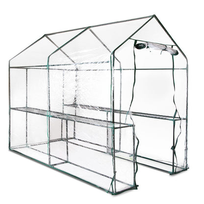 Greenhouse Tunnel - Walk-In Clear Garden Shed with 4 Shelves 1.2x1.9x1.9m
