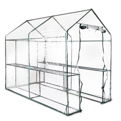 Greenhouse Tunnel - Walk-In Clear Garden Shed with 4 Shelves 1.2x1.9x1.9m