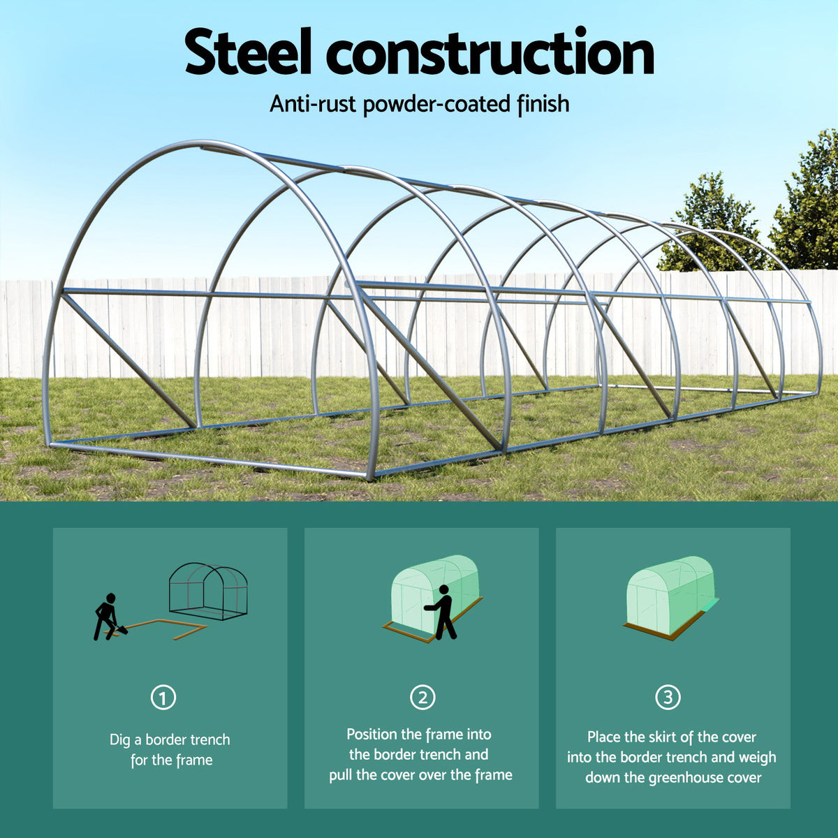 Greenhouse 9x3x2M Walk in Green House Tunnel Plant Garden Shed Dome