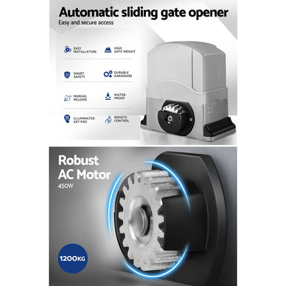 Automatic Sliding Gate Opener Kit Keypad 4M 1200Kg
