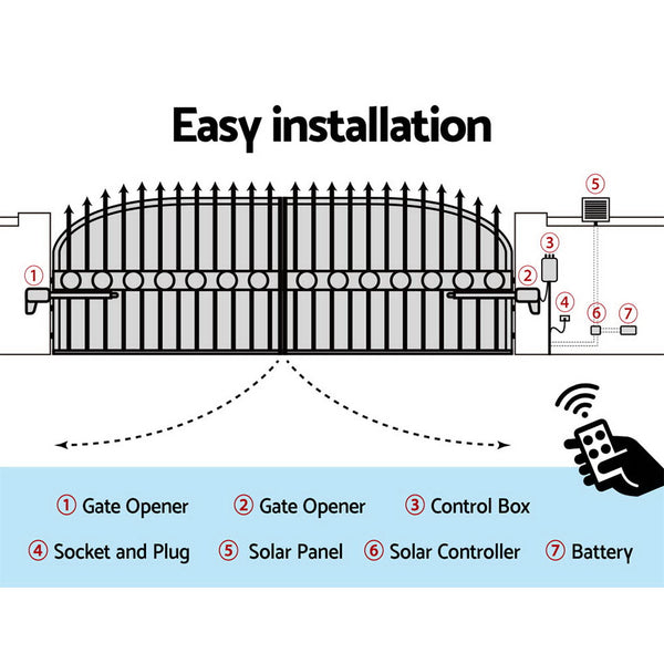  LockMaster 1000KG Swing Gate Opener Auto Solar Power Electric Kit Remote Control