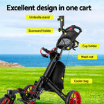 Golf Buggy Foldable Trolley Golf Cart Swivel Wheel Umbrella Bottle Stand