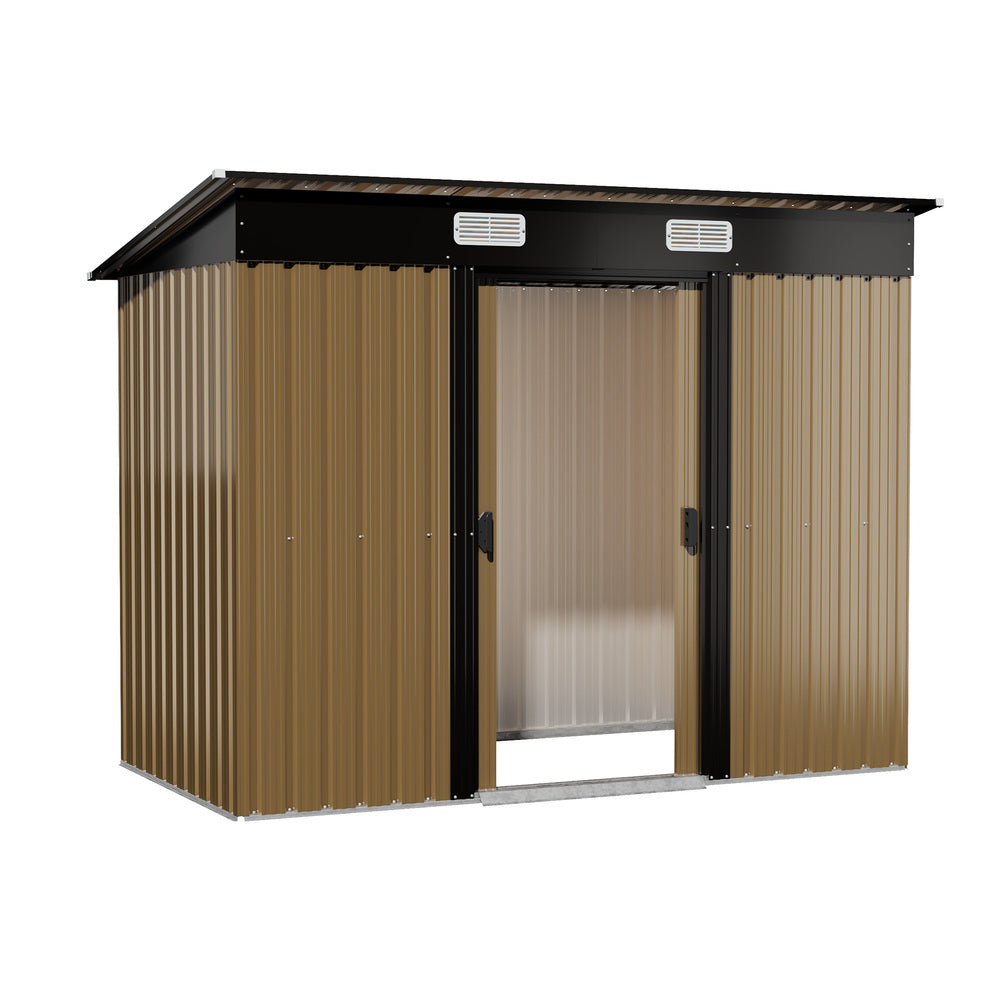 Metal Garden Shed Storage Cabin Backyard Collection Skillion Roof 2.38x1.31M Galvanised Steel Brown Grey