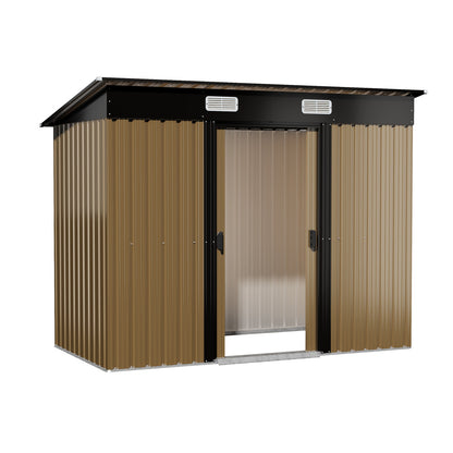 Metal Garden Shed Storage Cabin Backyard Collection Skillion Roof 2.38x1.31M Galvanised Steel Brown Grey