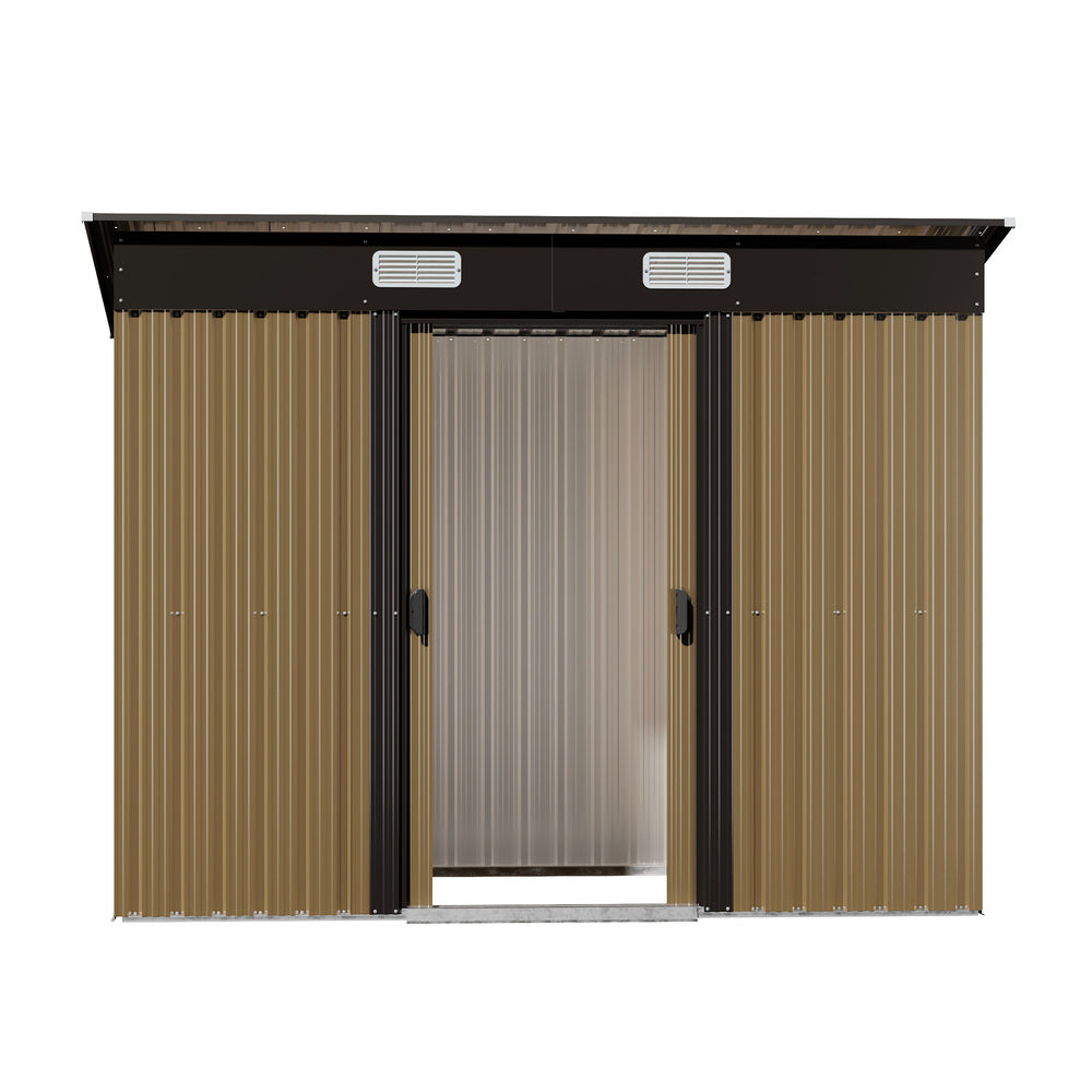 Metal Garden Shed Storage Cabin Backyard Collection Skillion Roof 2.38x1.31M Galvanised Steel Brown Grey