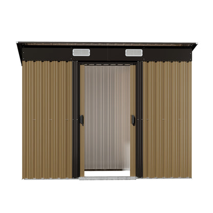 Metal Garden Shed Storage Cabin Backyard Collection Skillion Roof 2.38x1.31M Galvanised Steel Brown Grey