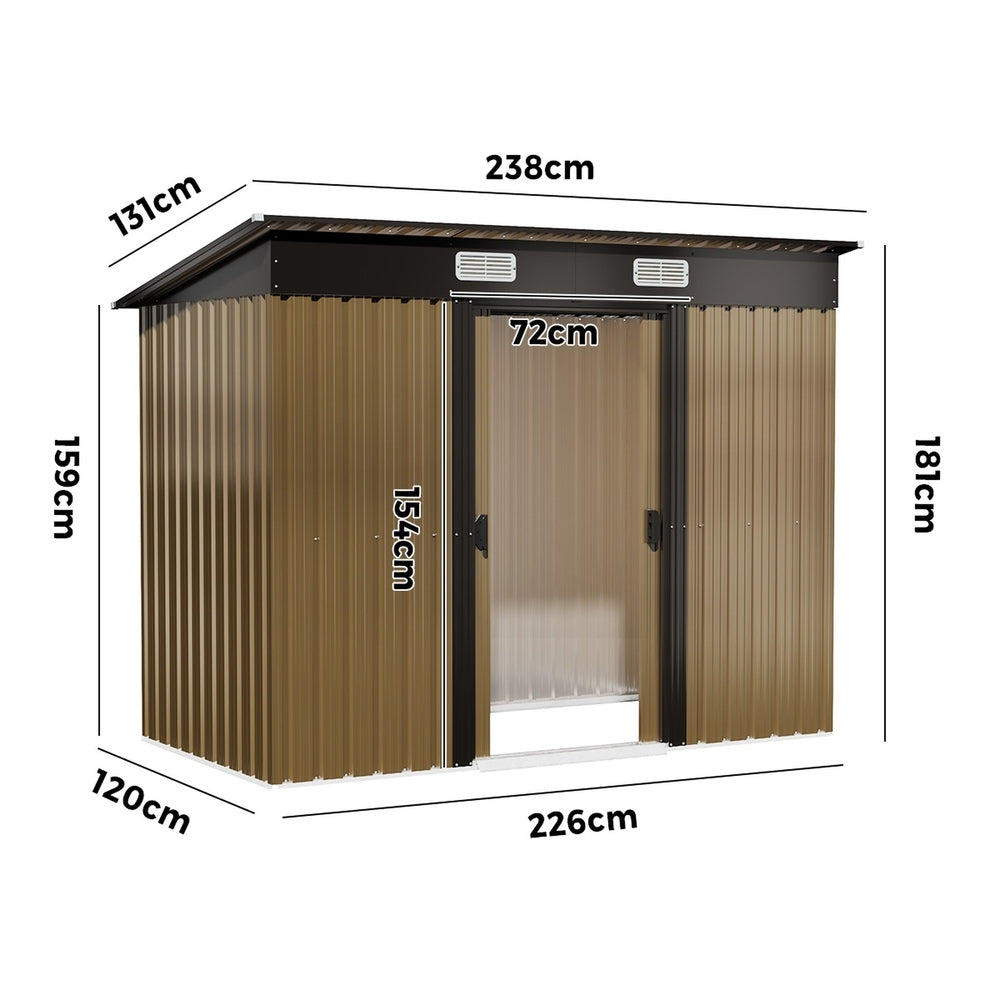 Metal Garden Shed Storage Cabin Backyard Collection Skillion Roof 2.38x1.31M Galvanised Steel Brown Grey