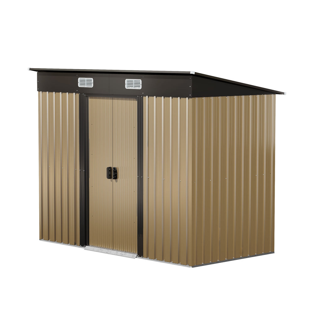 Metal Garden Shed Storage Cabin Backyard Collection Skillion Roof 2.38x1.31M Galvanised Steel Brown Grey