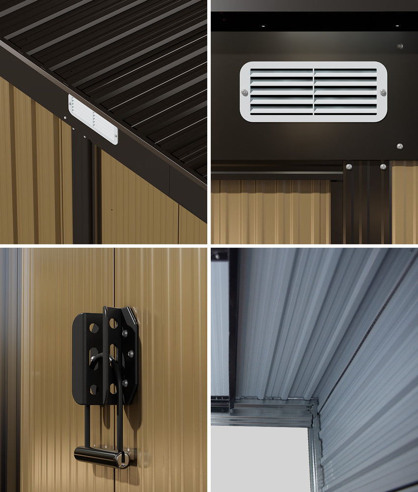 Metal Garden Shed Storage Cabin Backyard Collection Skillion Roof 2.38x1.31M Galvanised Steel Brown Grey