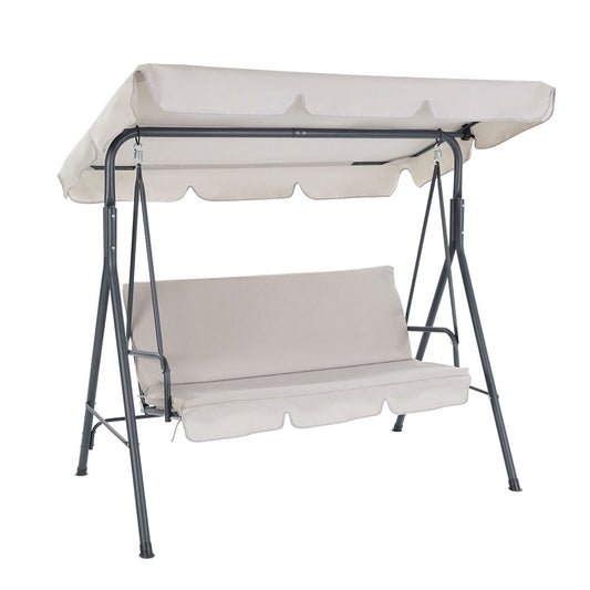 Outdoor Swing Chair Garden Chair Bench Furniture Canopy 3 Seater Beige