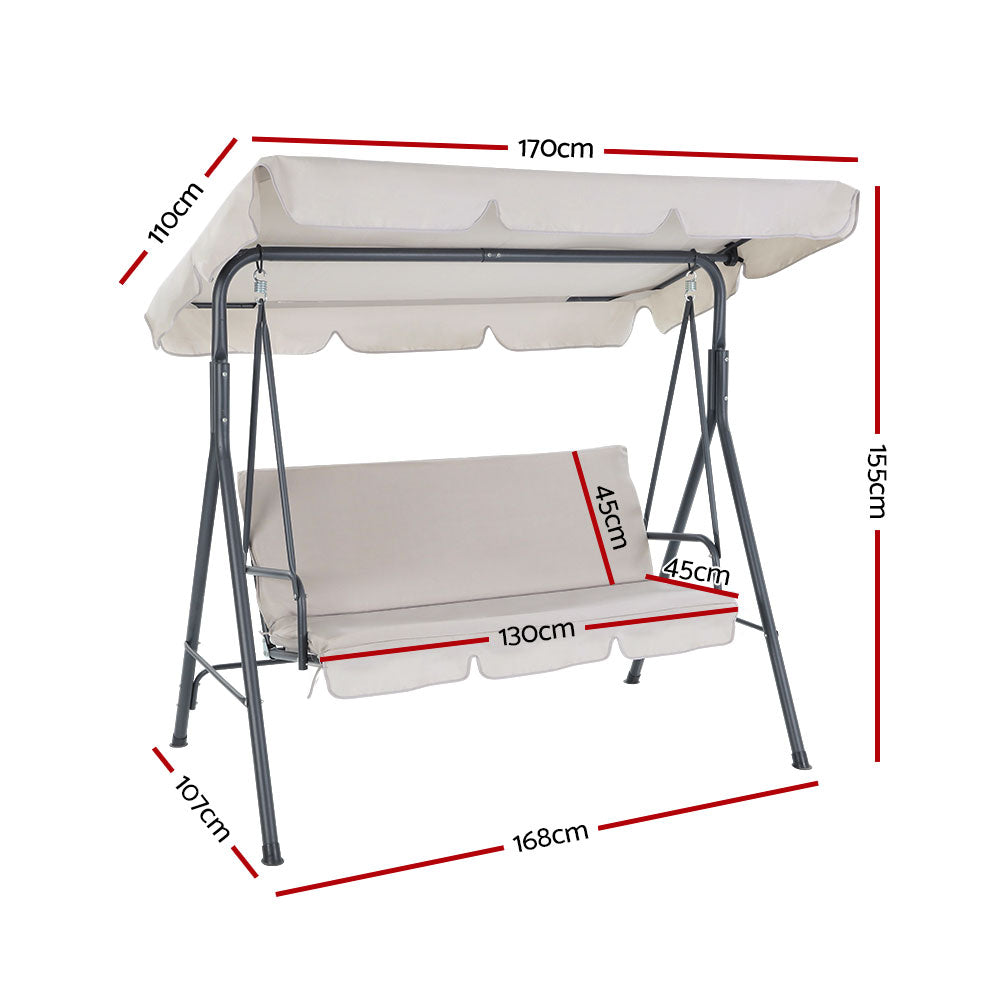 Outdoor Swing Chair Garden Chair Bench Furniture Canopy 3 Seater Beige